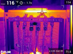 Thermal image showing temperature differences in an electrical panel