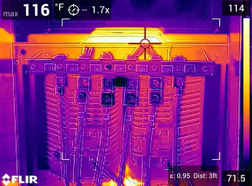 Thermal image showing temperature differences in an electrical panel